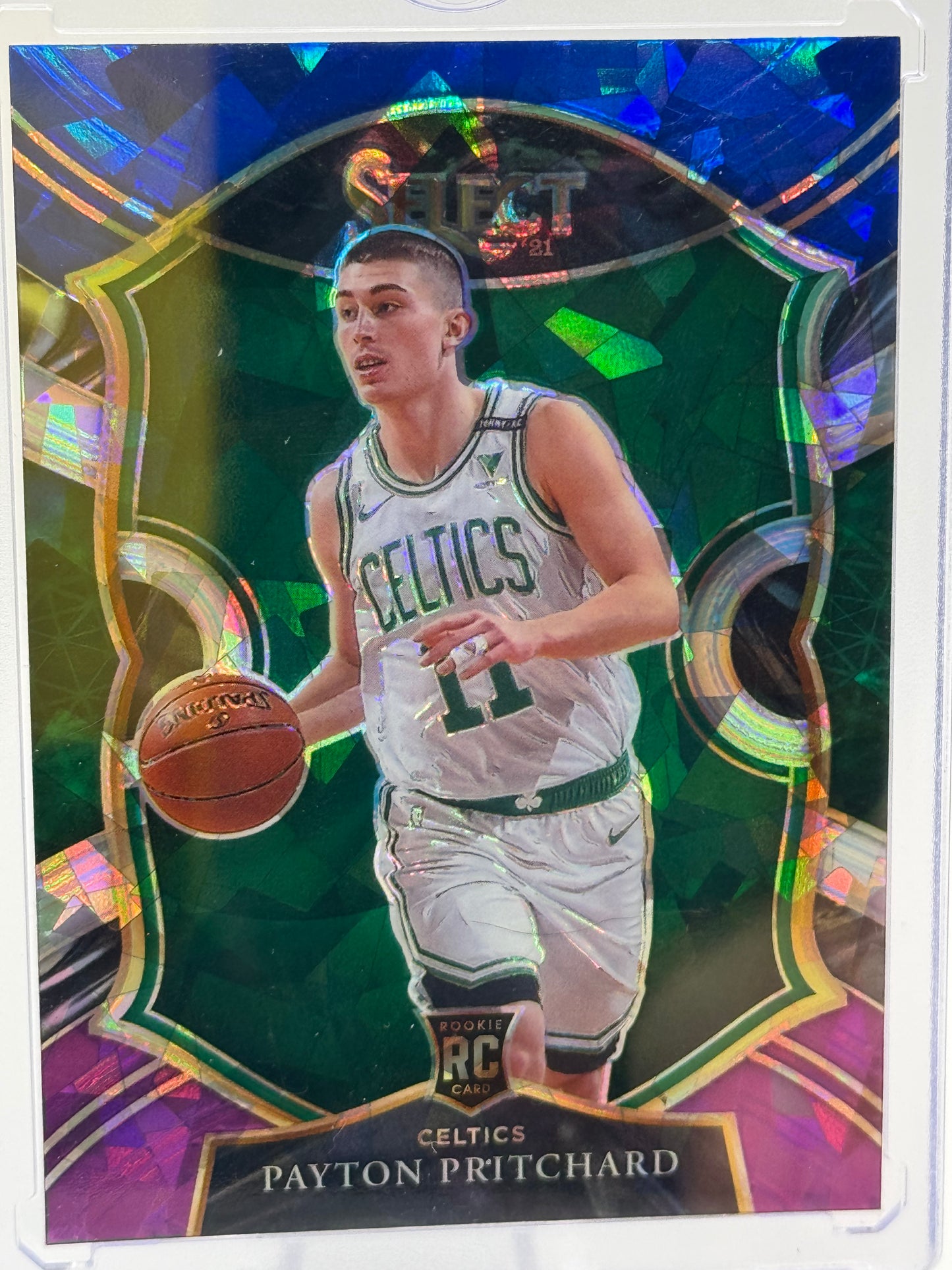 2020-21 Panini Select #86 Payton Pritchard Blue Green Purple Cracked Ice RC Boston Celtics