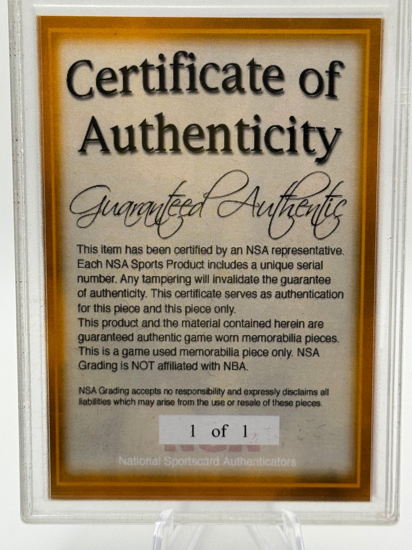National Sports Authenticator Michael Jordan Game Worn Dual Jersey Patch 1 of 1 1/1 with Certificate of Authenticity Chicago Bulls
