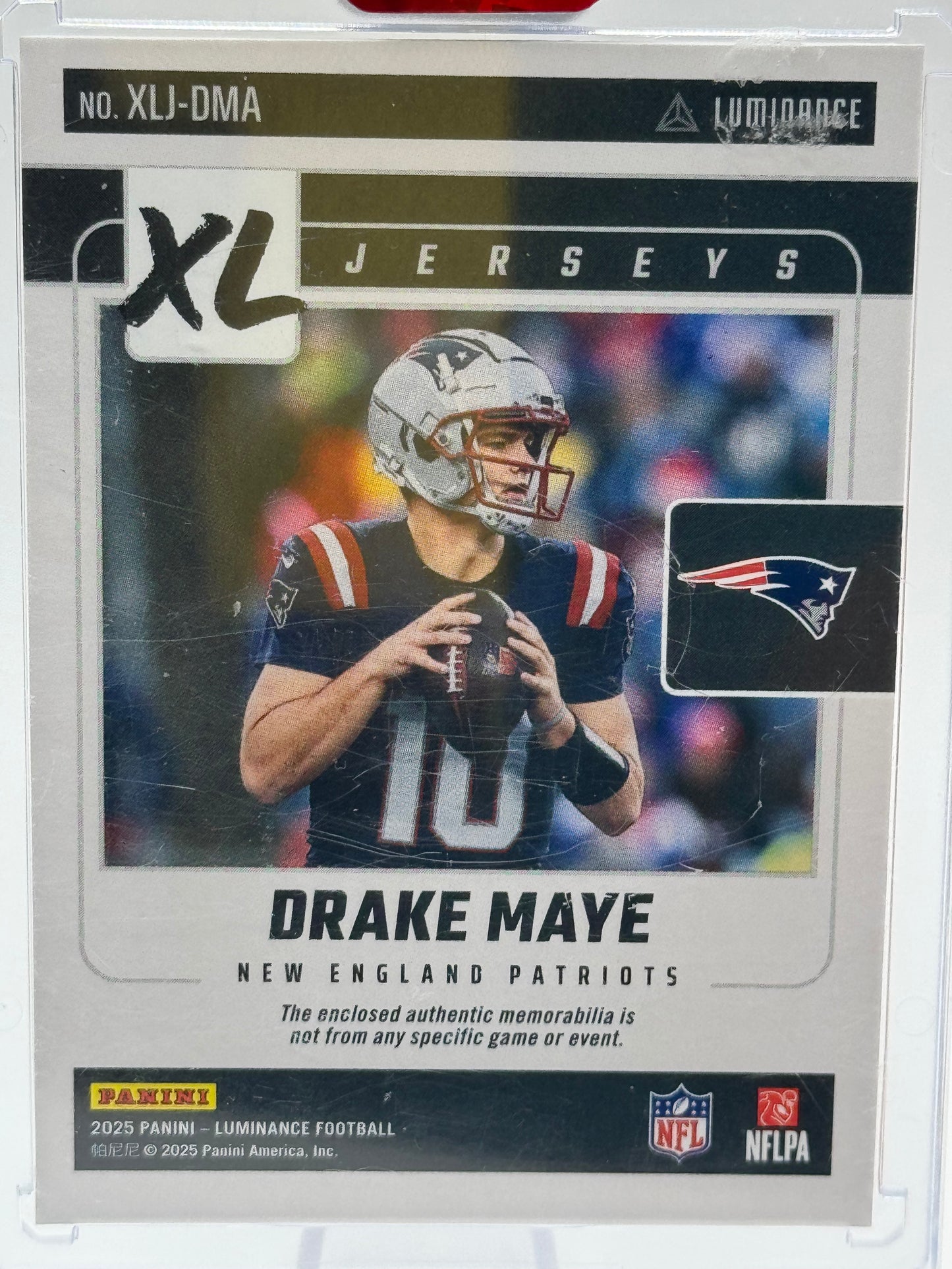 2025 Panini Luminance #XLJ-DMA Drake Maye XL Jerseys Patch New England Patriots
