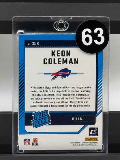 2024 Donruss #358 Keon Coleman RC Blue Press Proof Buffalo Bills