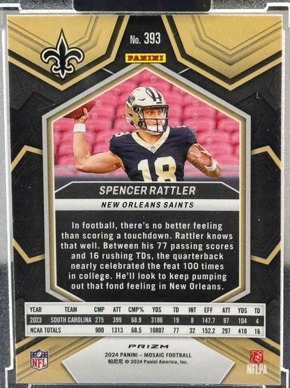 2024 Mosaic #393 Spencer Rattler Green Mosaic Prizm RC New Orleans Saints