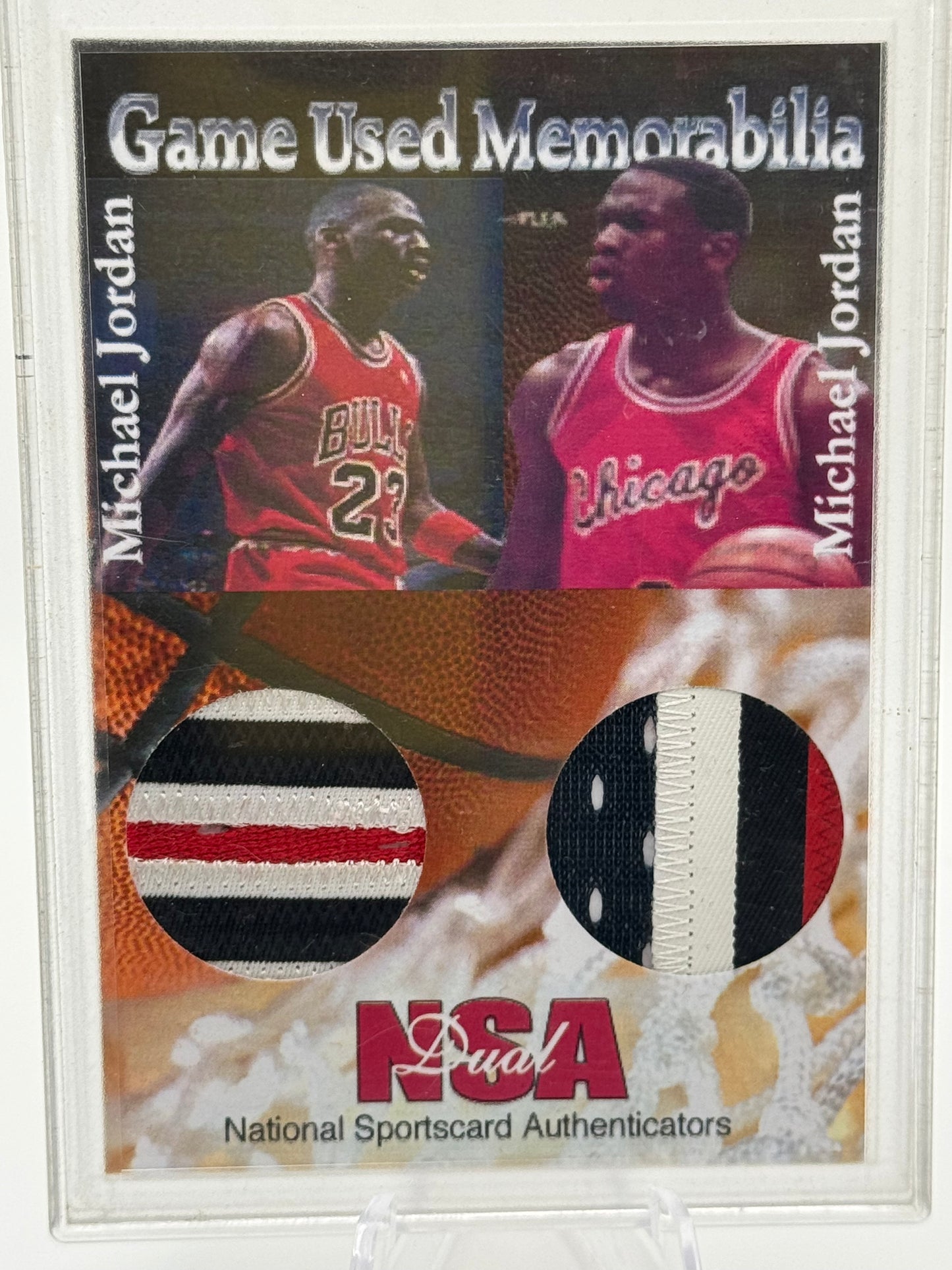 National Sports Authenticator Michael Jordan Game Worn Dual Jersey Patch 1 of 1 1/1 with Certificate of Authenticity Chicago Bulls