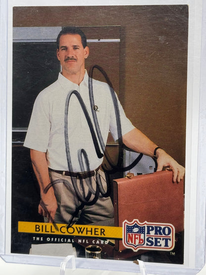 1992 Pro Set #306 Bill Cower Head Coach On Card Autograph Pittsburgh Steelers