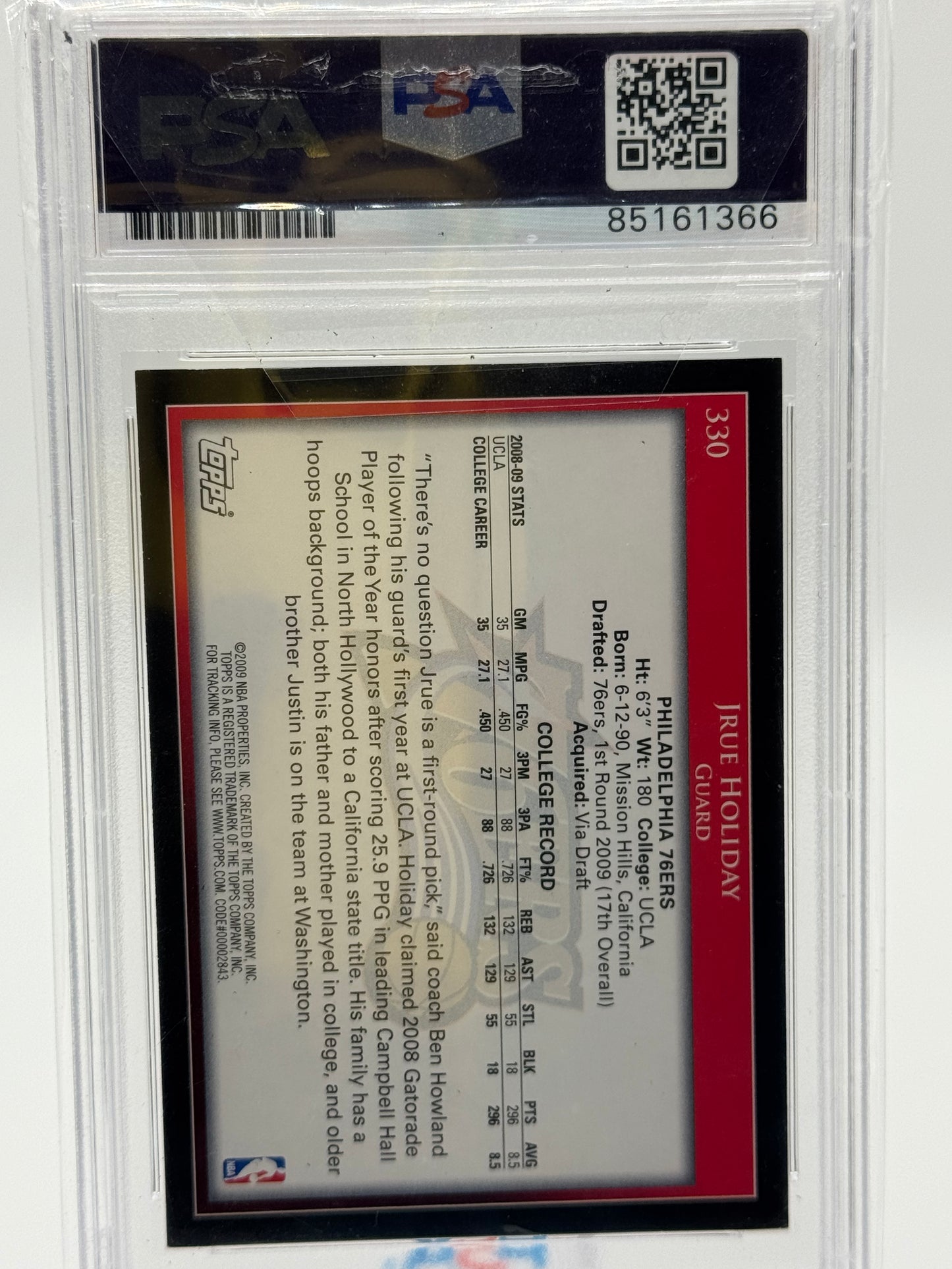 2008-09 Topps #330 Jrue Holiday On Card Auto RC PSA 10 Auto Grade Authentic Philadelphia 76ers