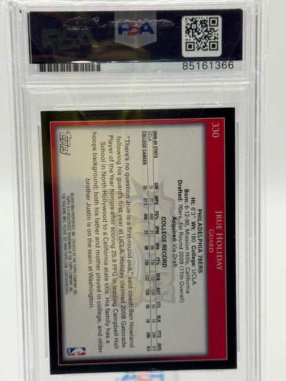 2008-09 Topps #330 Jrue Holiday On Card Auto RC PSA 10 Auto Grade Authentic Philadelphia 76ers