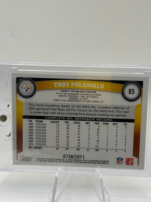 2011 Topps #85 Troy Polamalu Gold 738/2011 Pittsburgh Steelers