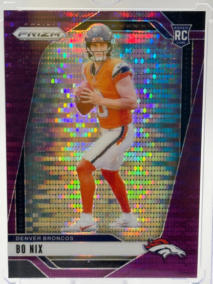 2024 Panini Prizm #309 Bo Nix Purple Pulsar Prizm RC Denver Broncos