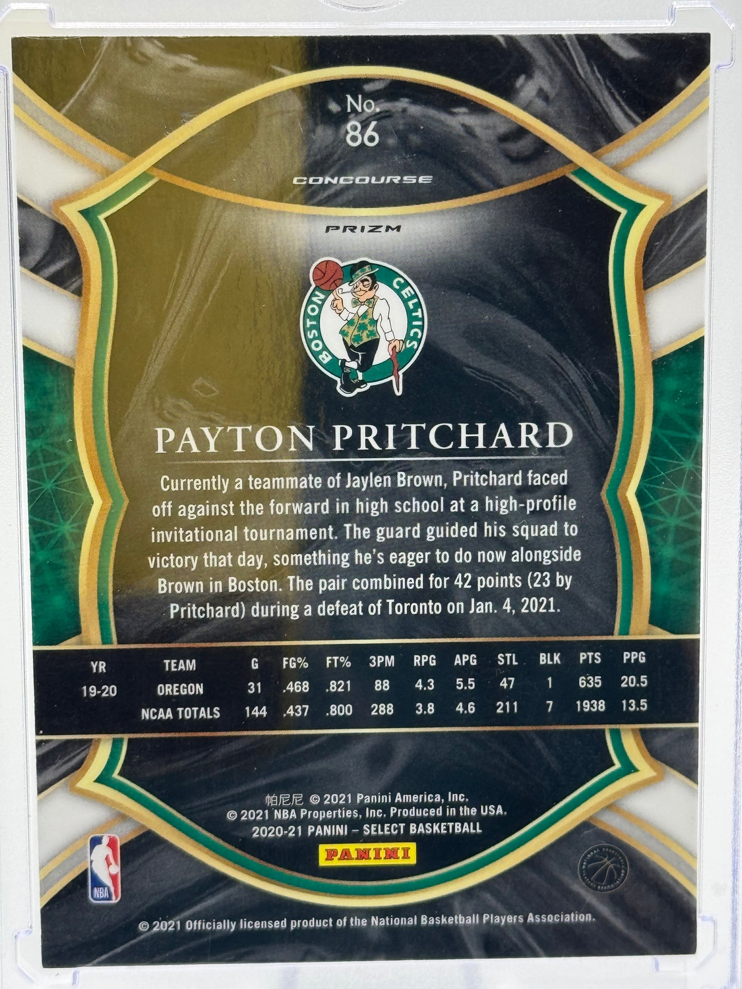 2020-21 Panini Select #86 Payton Pritchard Red Orange Shimmer RC Boston Celtics