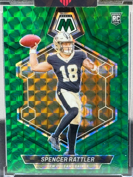 2024 Mosaic #393 Spencer Rattler Green Mosaic Prizm RC New Orleans Saints