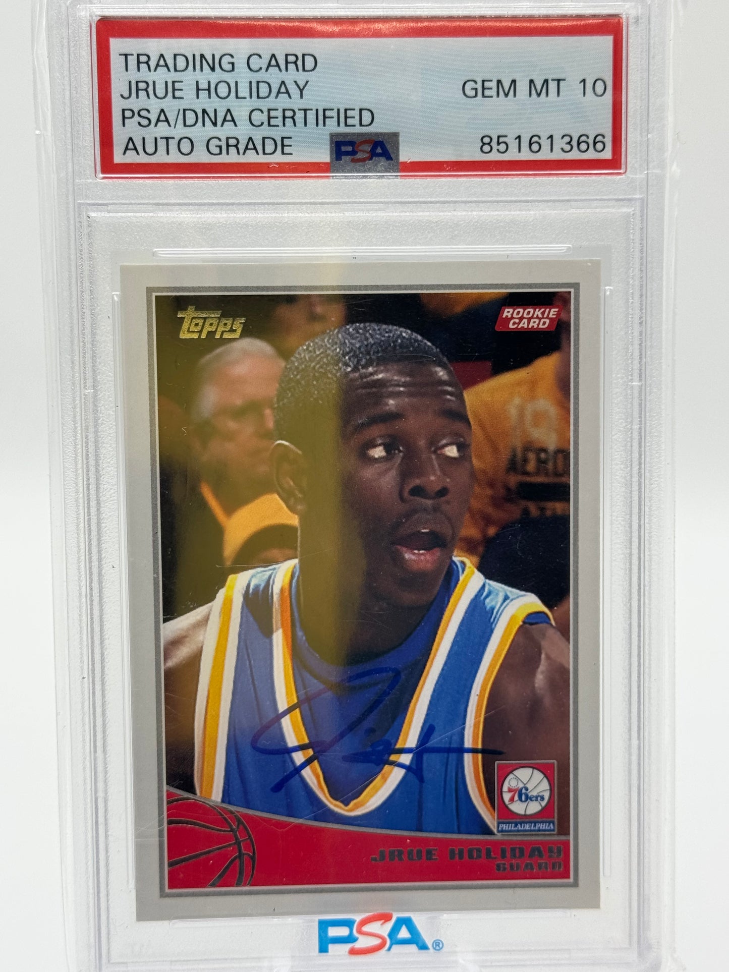 2008-09 Topps #330 Jrue Holiday On Card Auto RC PSA 10 Auto Grade Authentic Philadelphia 76ers