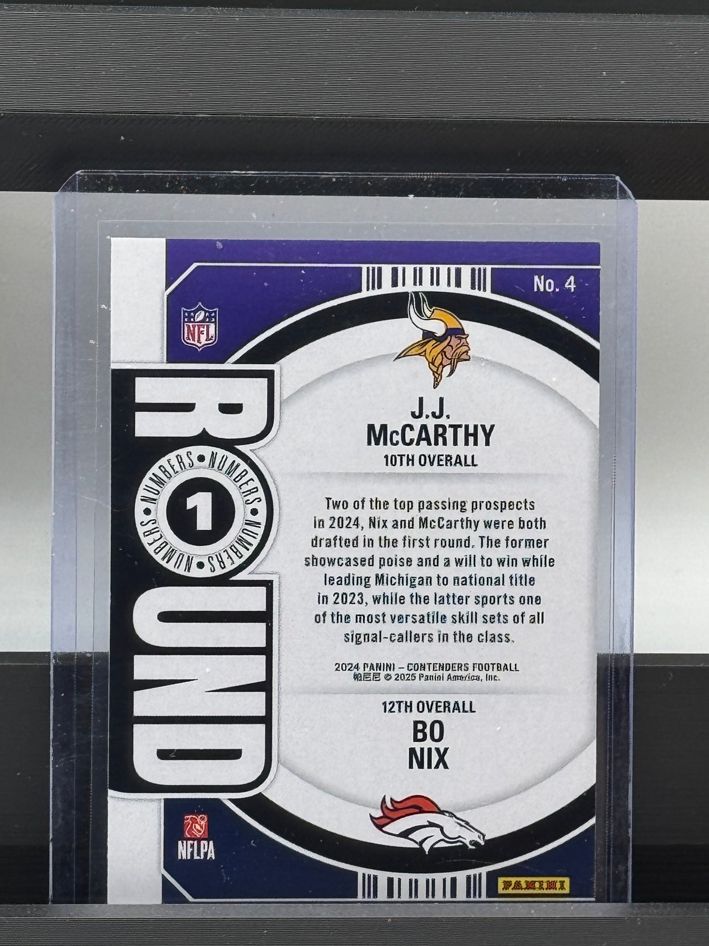2024 Panini Contenders Round 1 #4 JJ McCarthy / Bo Nix Vikings / Broncos