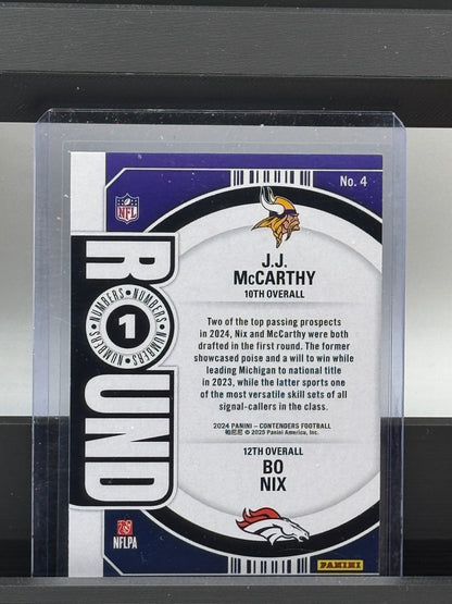 2024 Panini Contenders Round 1 #4 JJ McCarthy / Bo Nix Vikings / Broncos
