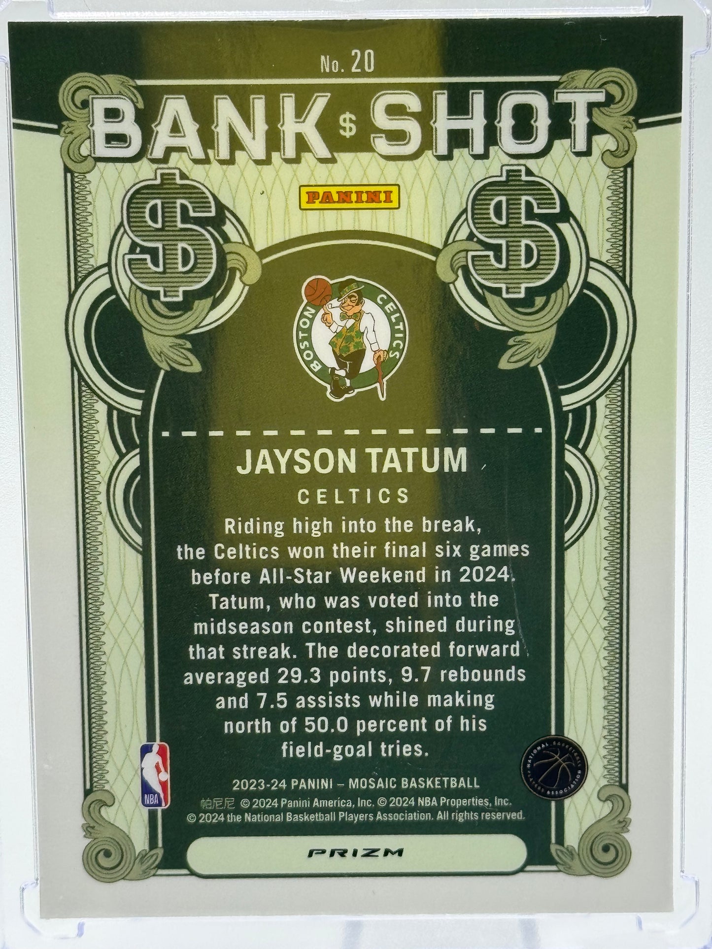 2023-24 Panini Mosaic #20 Jayson Tatum Bank Shot Silver Mosaic Prizm Boston Celtics