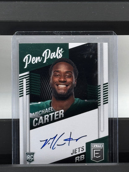 2021 Panini Donruss Elite #PP-MCA Michael Carter Pen Pals Auto RC New York Jets