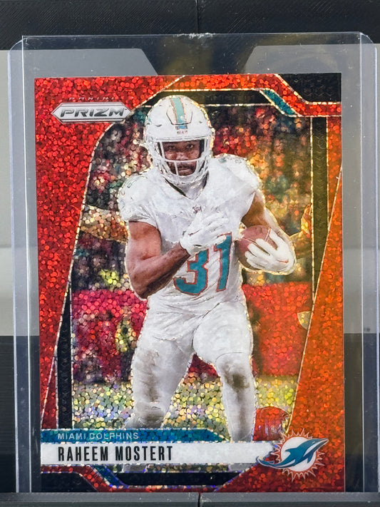 2024 Panini Prizm #179 Raheem Mostert Red Sparkle Prizm Miami Dolphins