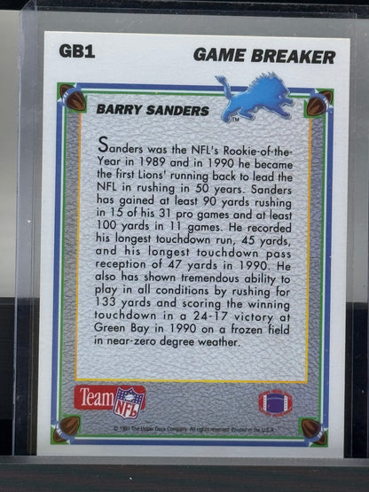 1991 Upper Deck #GB1 Barry Sanders game Breaker Hologram Detroit Lions
