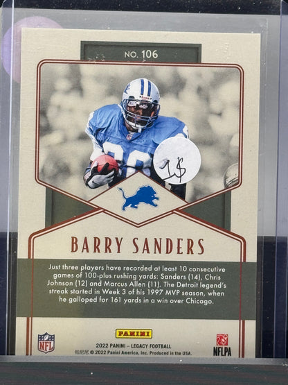 2022 Panini Legacy # 106 Barry Sanders Legends 57/150 Detroit Lions