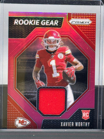 2024 Prizm #RG-XWY Xavier Worthy Rookie Gear Patch Pink Prizm Kansas City Chiefs