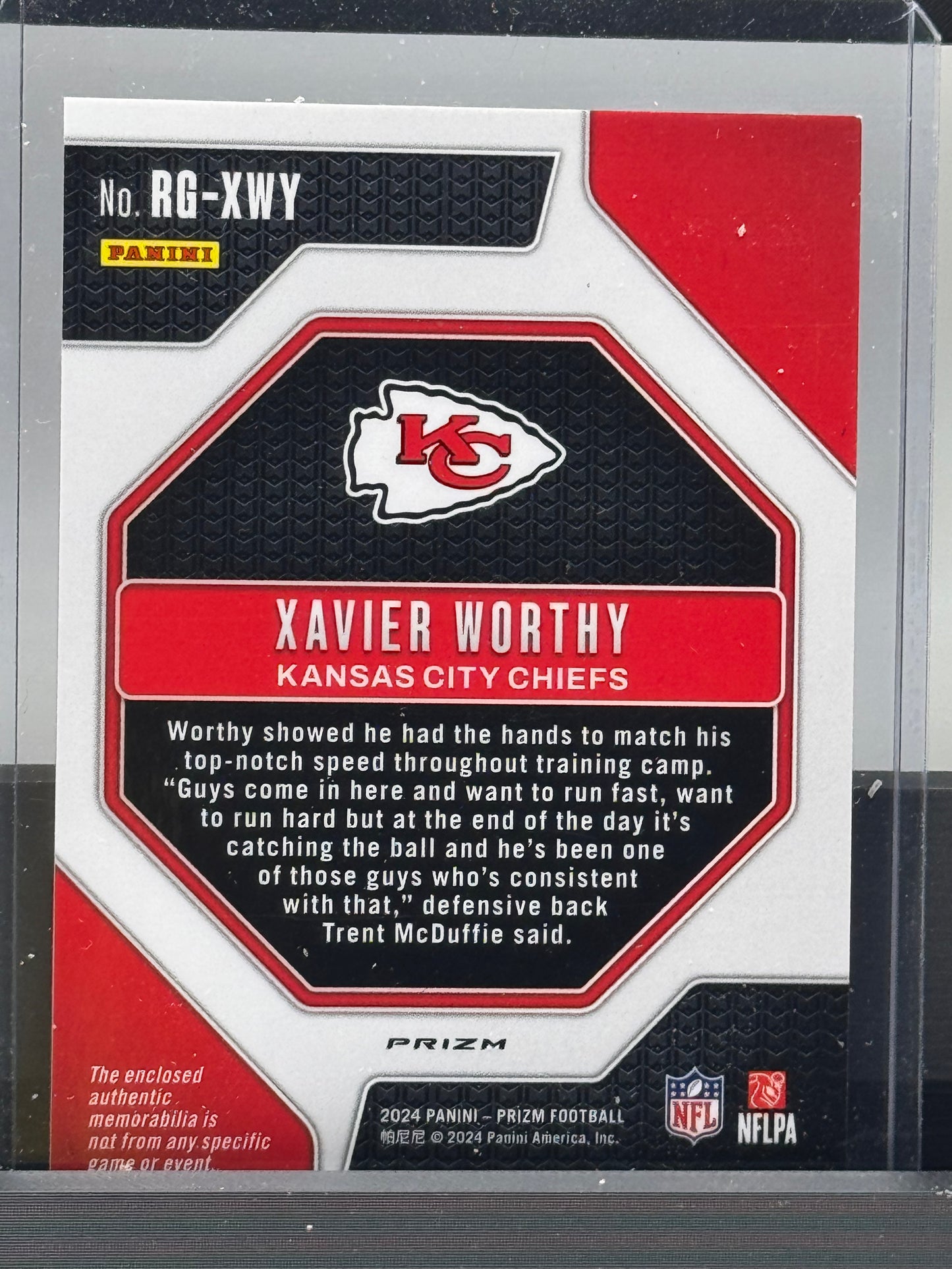 2024 Prizm #RG-XWY Xavier Worthy Rookie Gear Patch Pink Prizm Kansas City Chiefs