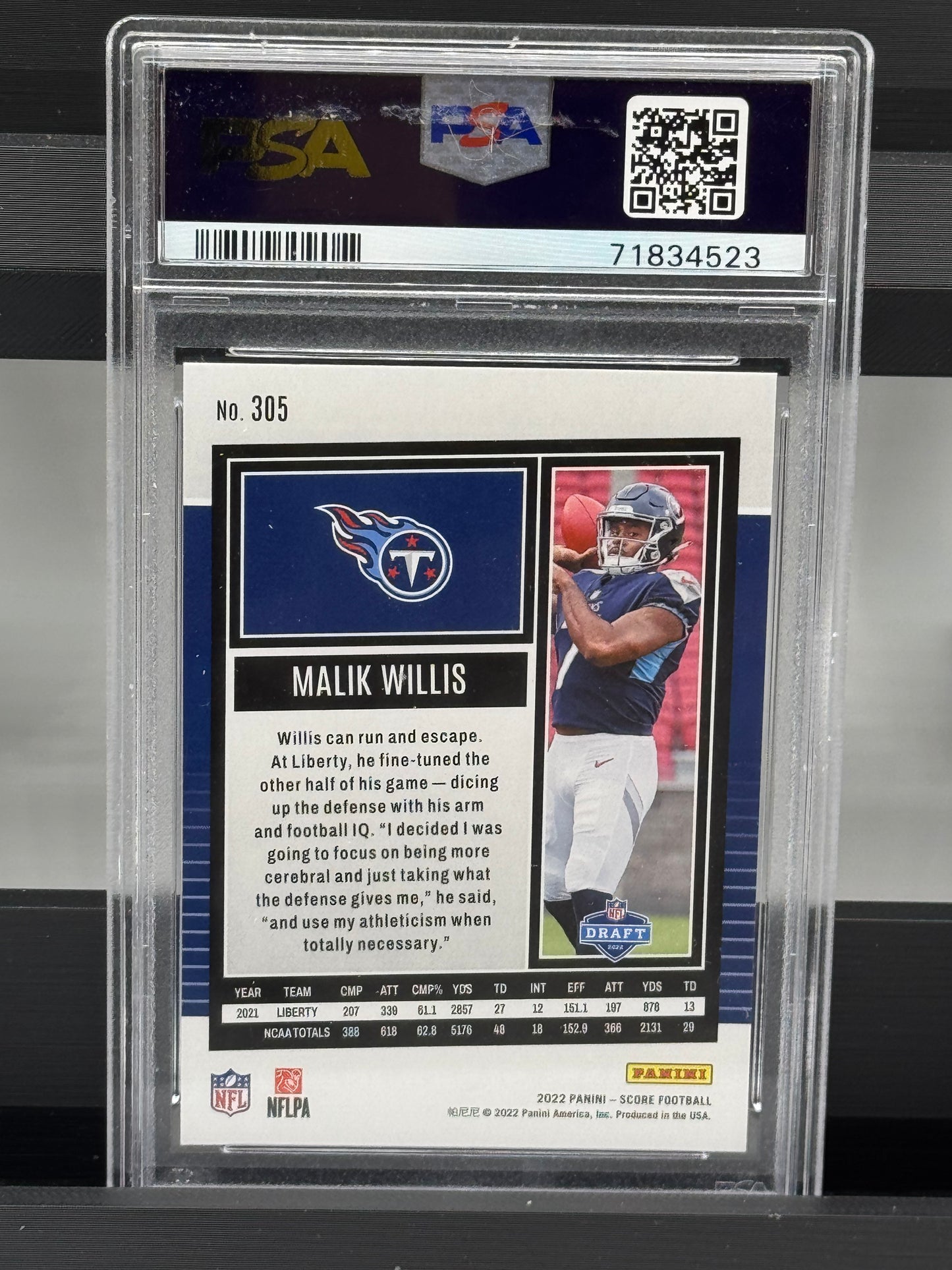 2022 Score #305 Malik Willis RC PSA 9 Tennessee Titans