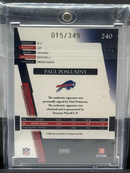 2007 Donruss Playoff Absolute #240 Paul Posluszny 15/349 Buffalo Bills
