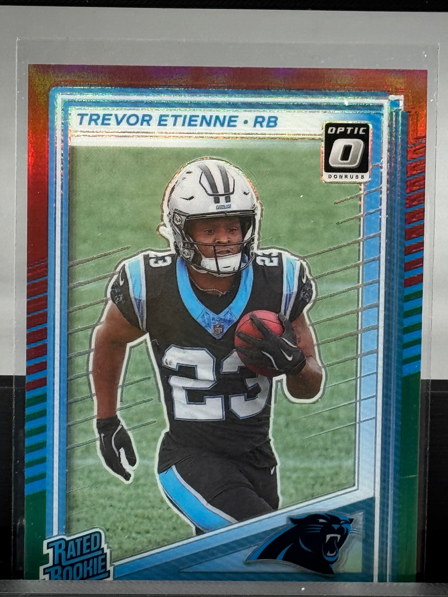 2025 Donruss #326 Optic Preview Trevor Etienne Red Green Prizm Carolina Panthers