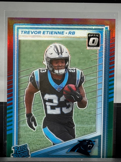 2025 Donruss #326 Optic Preview Trevor Etienne Red Green Prizm Carolina Panthers