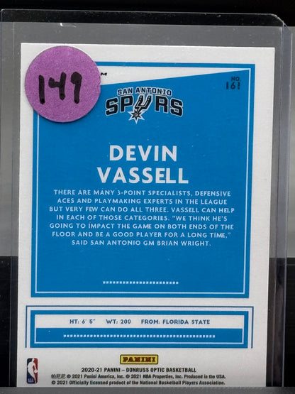 2020-21 Donruss Optic #161 Devin Vassell Premium Silver Wave RC San Antonio Spurs