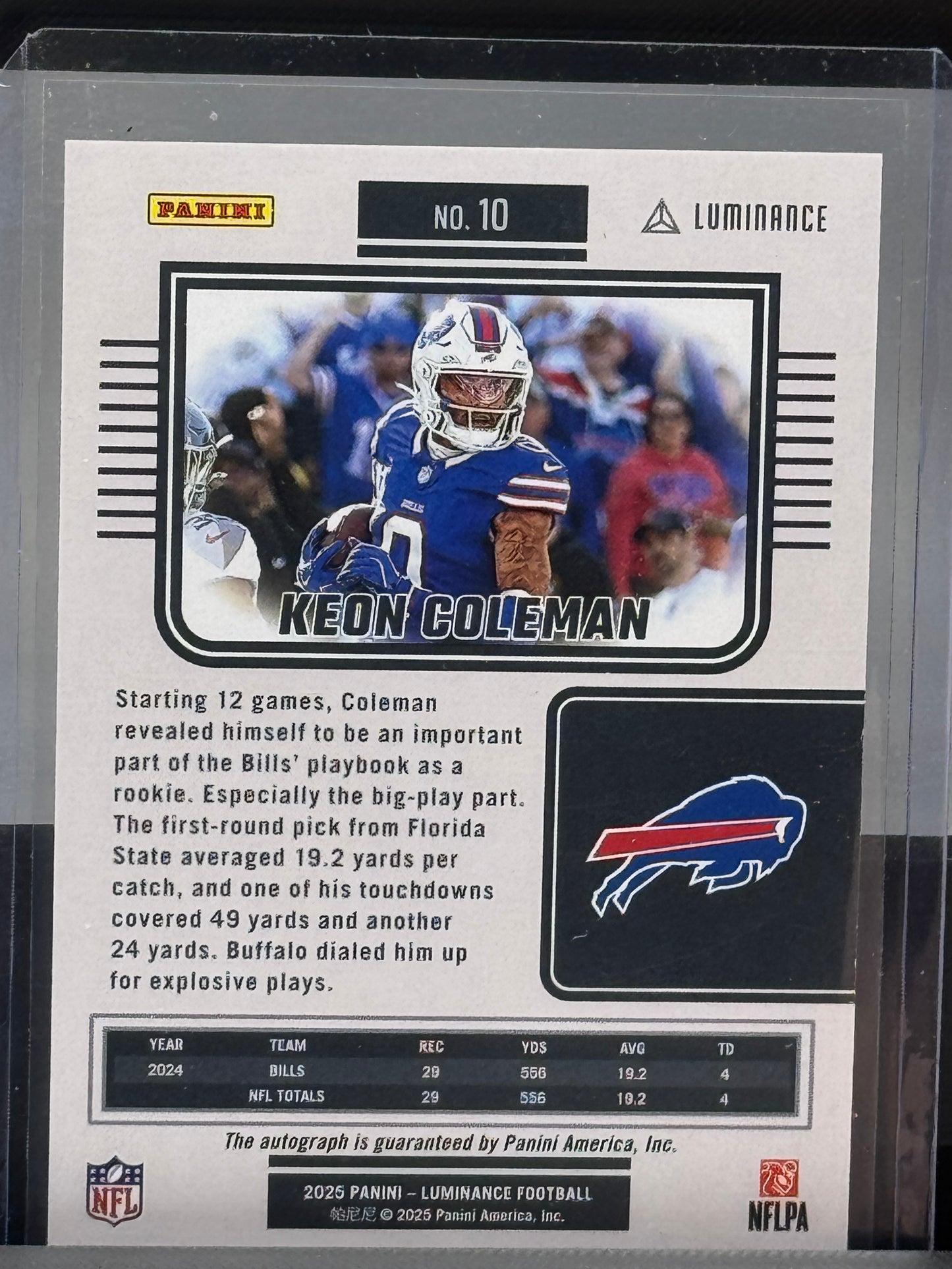 2025 Panini Luminance #10 Keon Coleman Auto 79/100 Buffalo Bills