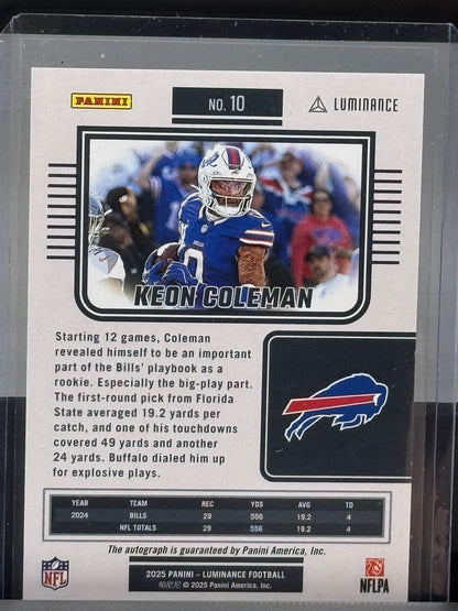 2025 Panini Luminance #10 Keon Coleman Auto 79/100 Buffalo Bills