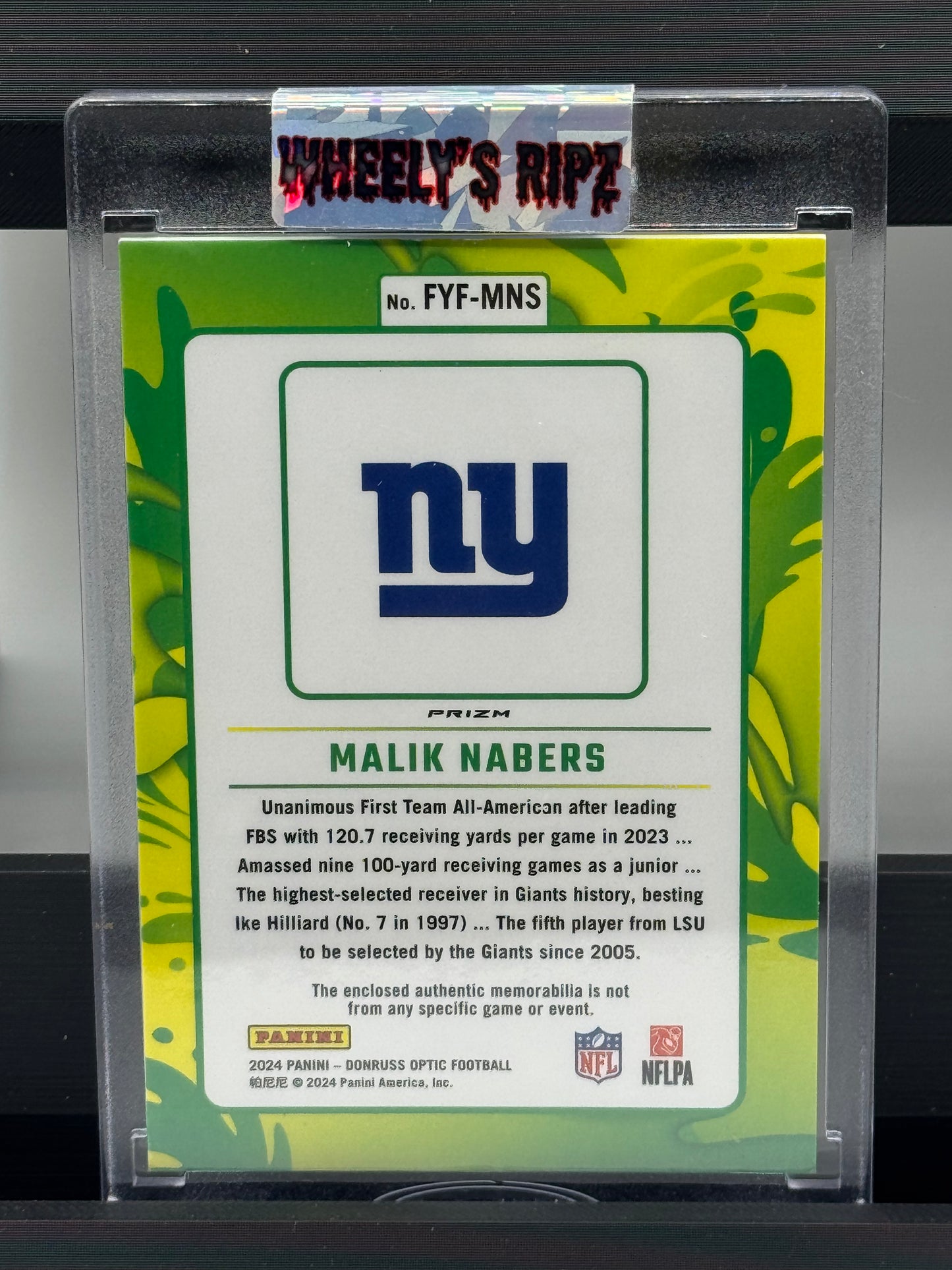 2024 Donruss Optic #FYF-MNS Malik Nabers First Year Fresh Patch New York Giants