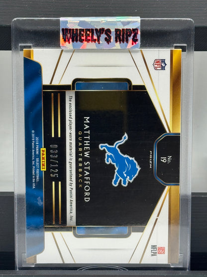 2018 Panini Select #19 Matthew Stafford Game Worn Patch 33/125 Detroit Lions