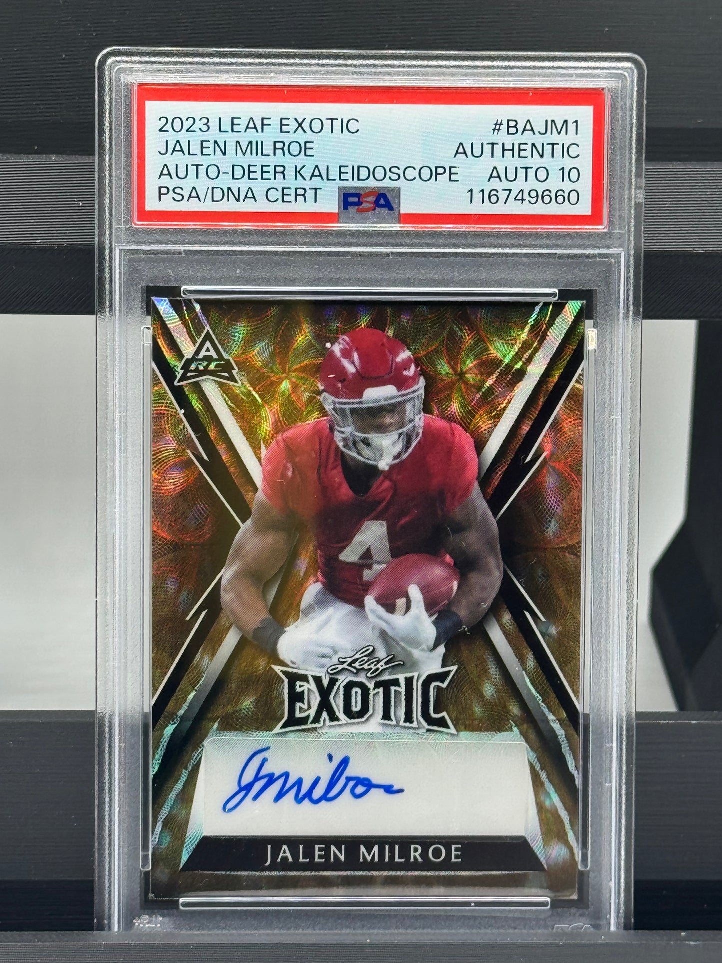 2023 Leaf Exotic #BAJM1 Jalen Milroe Auto Deer Kaleidoscope PSA AUTHENTIC AUTO 10 Seattle Seahawks