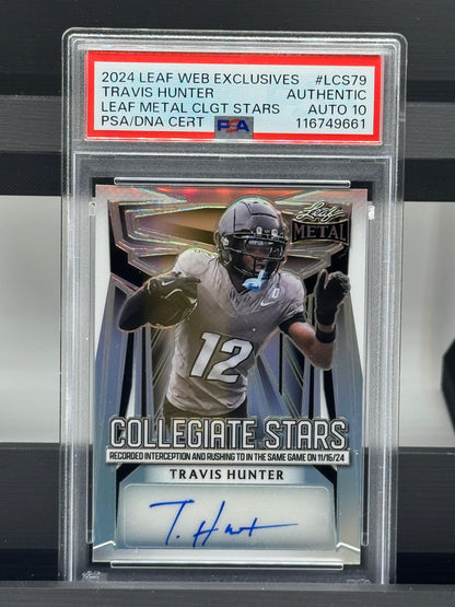 2024 Leaf Web Exclusives #LCS79 Travis Hunter Leaf Metal Collegiate Stars PSA Authentic Auto 10 Jacksonville Jaguars