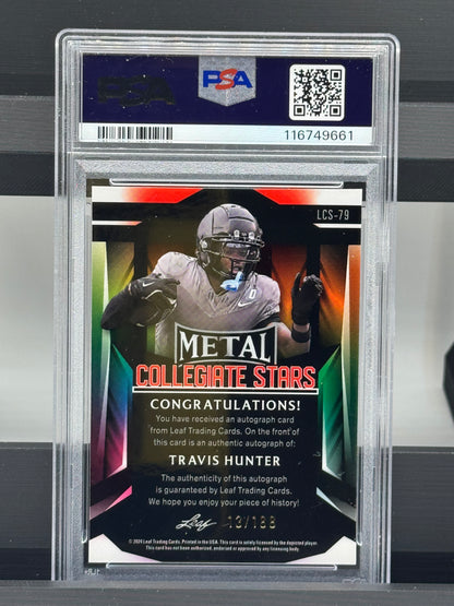 2024 Leaf Web Exclusives #LCS79 Travis Hunter Leaf Metal Collegiate Stars PSA Authentic Auto 10 Jacksonville Jaguars