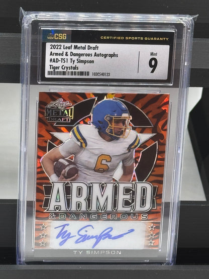 2022 Leaf Metal Draft Armed & Dangerous Autographs #AD-TS1 Ty Simpson Tiger Crystals 4/5 CSG 9 Alabama Crimson Tide