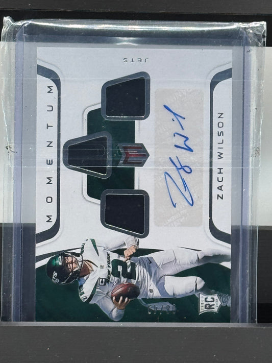 2021 Panini Chronicles Momentum # MJA-ZW1 Zach Wilson Rookie Patch Auto RPA 6/49 New York Jets Dolphins