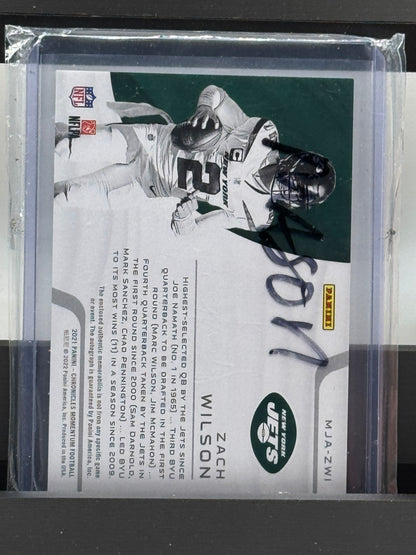 2021 Panini Chronicles Momentum # MJA-ZW1 Zach Wilson Rookie Patch Auto RPA 6/49 New York Jets Dolphins