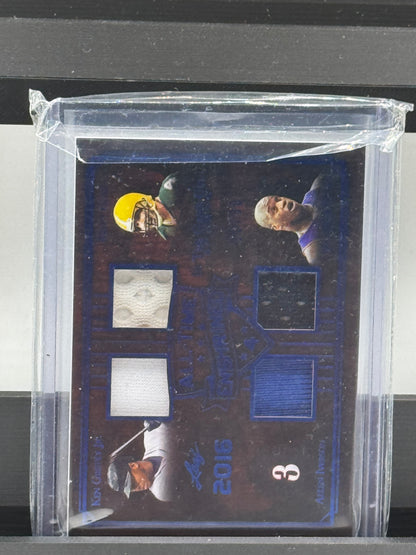 2019 Leaf #ATE4-01 All-Time Enshrined 4 card In the Game Used Ken Griffey Jr. / Shaquille Oneal / Allen Iverson / Brett Favre 16/30