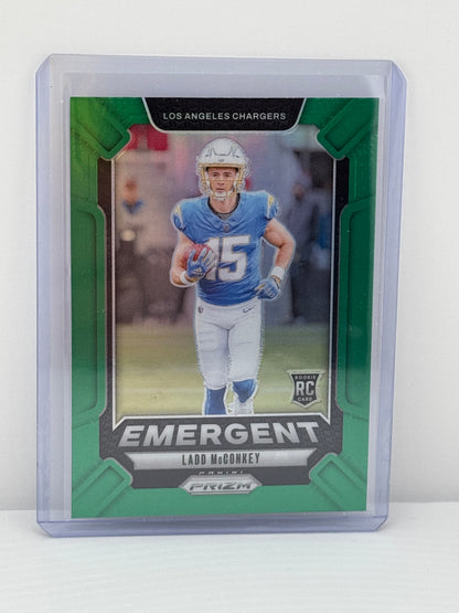 2024 Prizm #13 Ladd McConkey RC Emergent Green Prizm Los Angeles Chargers