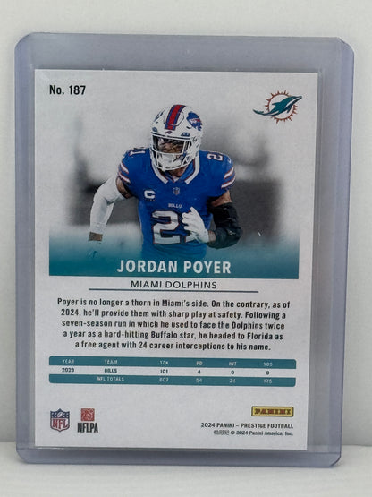 2024 Panini Prestige # 187 Jordan Poyer Xtra Points Yellow Premium 64/75 Miami Dolphins