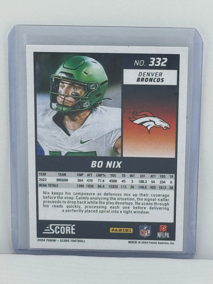 2024 Panini Score #332 Bo Nix RC Denver Broncos