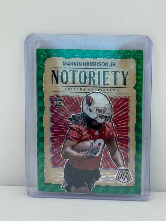 2024 Mosaic #22 Marvin Harrison JR Notoriety Green Prizm RC Arizona Cardinals