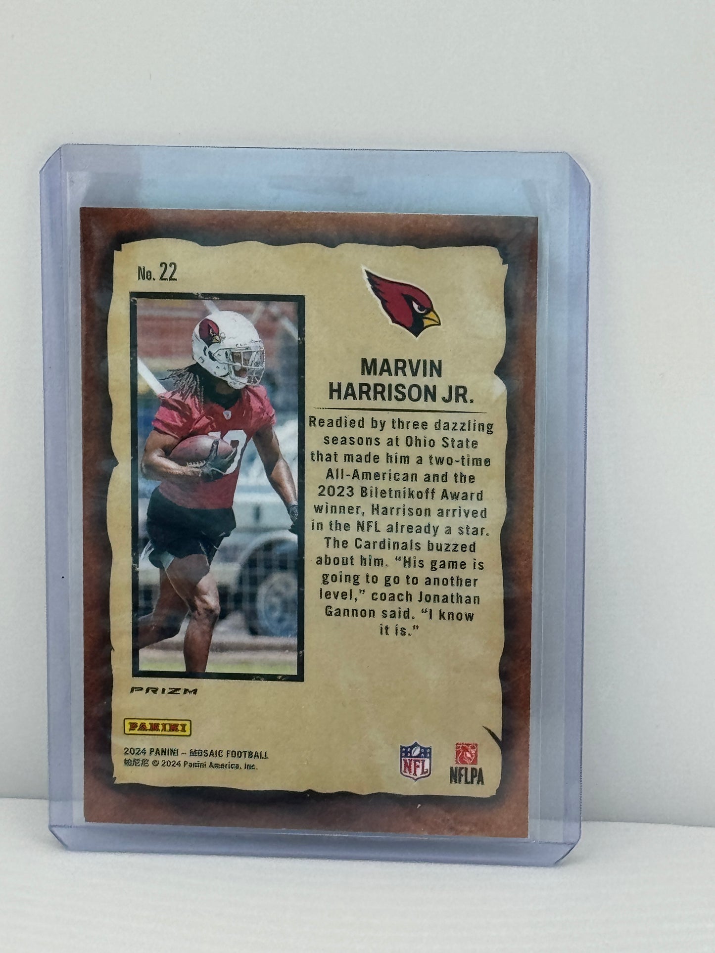 2024 Mosaic #22 Marvin Harrison JR Notoriety Green Prizm RC Arizona Cardinals