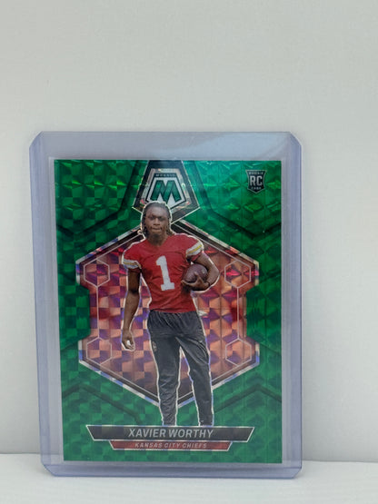 2024 Mosaic #328 Xavier Worthy Green Mosaic Prizm RC Kansas City Chiefs