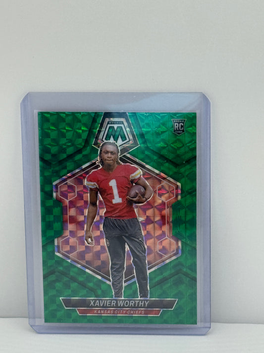 2024 Mosaic #328 Xavier Worthy Green Mosaic Prizm RC Kansas City Chiefs
