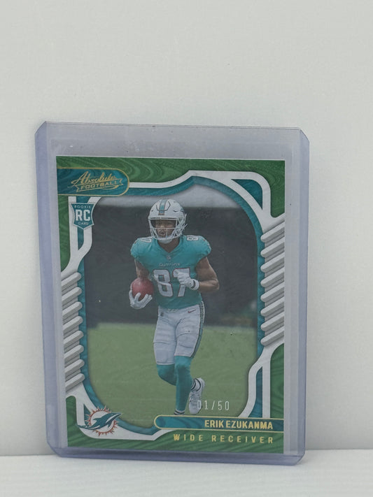2022 Panini Absolute #139 Erik Ezukanma Green Seismic 1/50 Miami Dolphins
