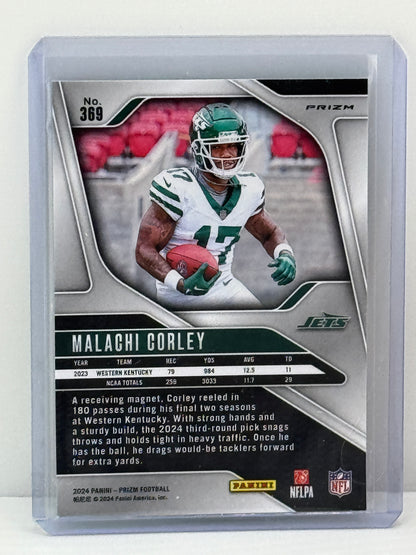 2024 Panini Prizm #369 Malachi Corley Neon Green Pulsar RC New York Jets