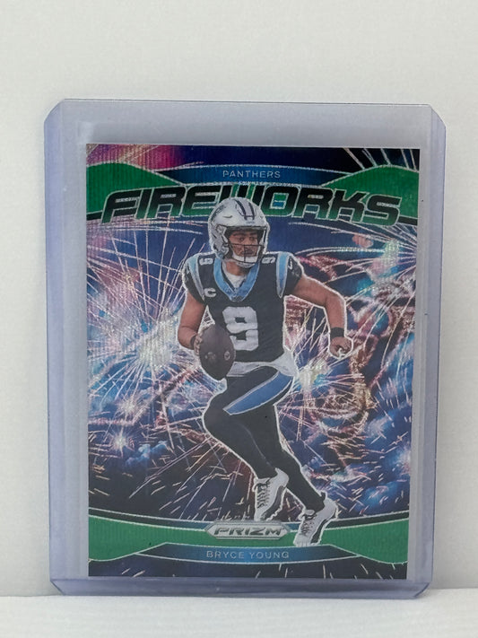 2024 Panini Prizm # 14 Bryce Young Fireworks Green Wave Carolina Panthers