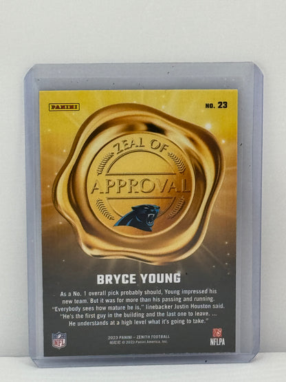 2023 Panini Zenith #23 Bryce Young Zeal of Approval Blue RC Carolina Panthers